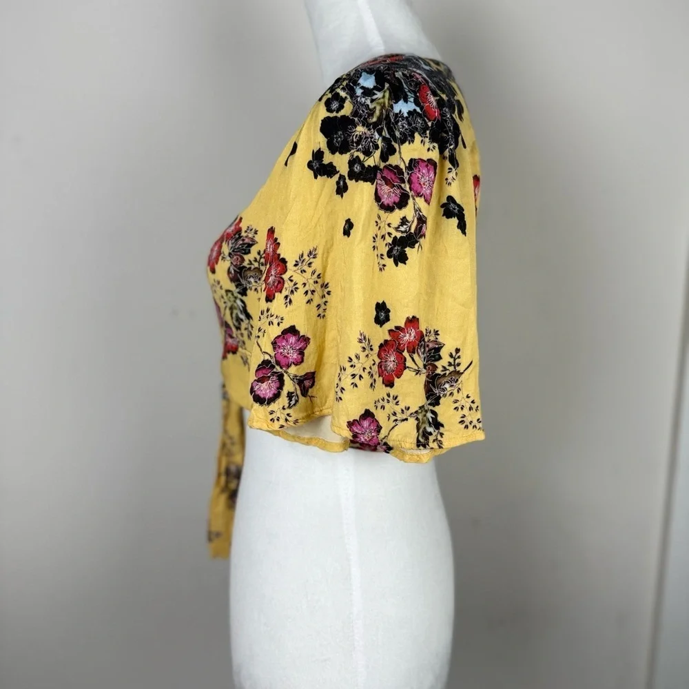 Free‎ People Yellow Floral Tie Front Crop Top Size S